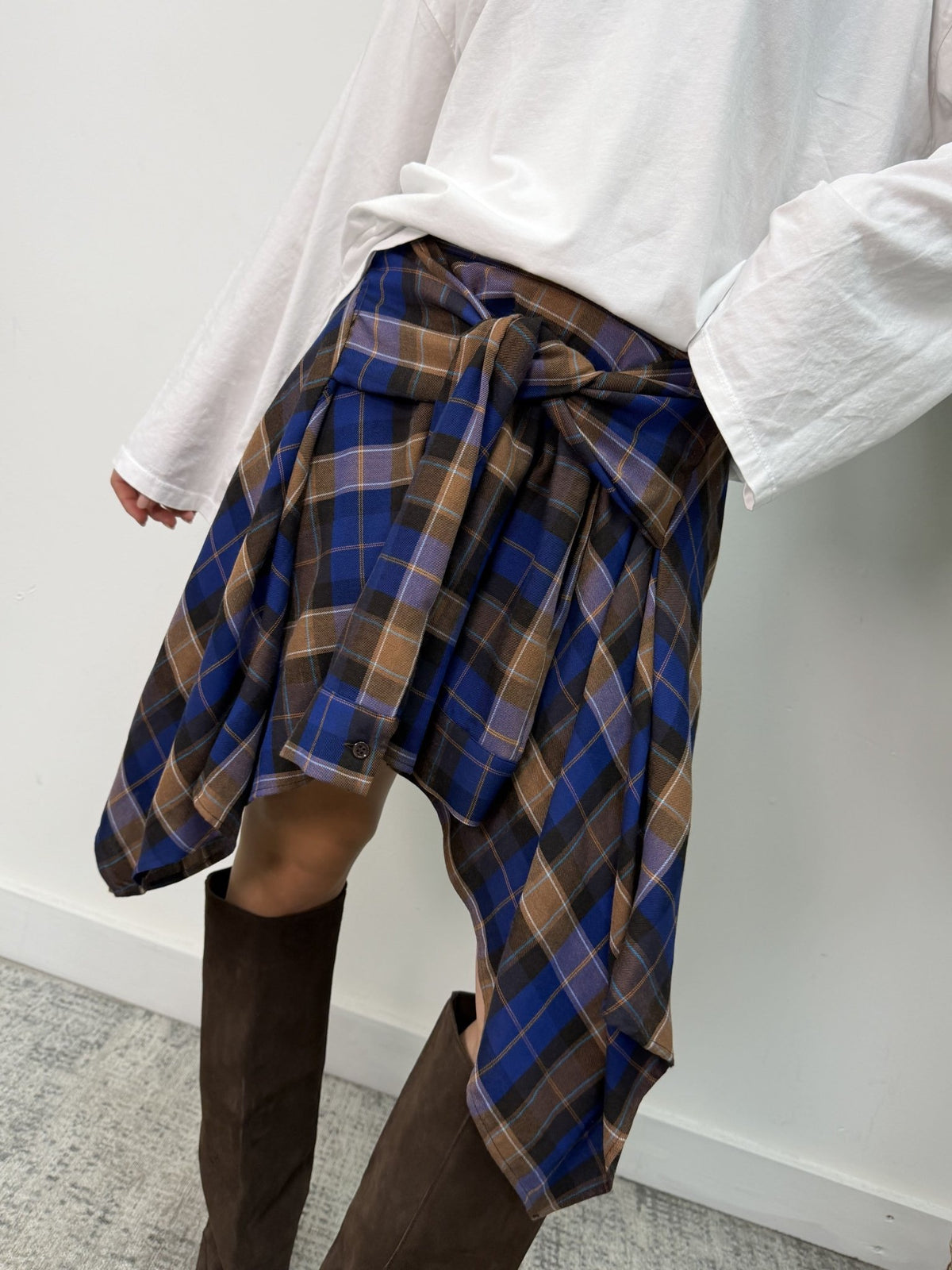 Gonna in flanella con maniche annodate fantasia check Vicolo - GiuGiò | Shop online