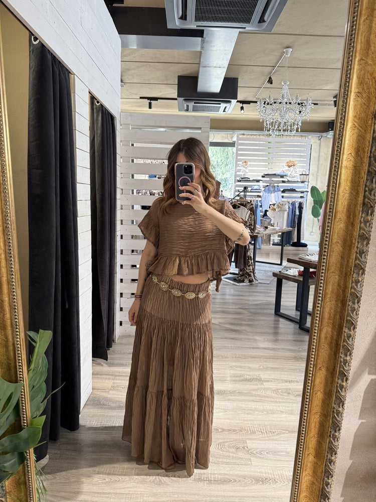 Gonna lunga in lino goffrato Susy Mix - GiuGiò | Shop online