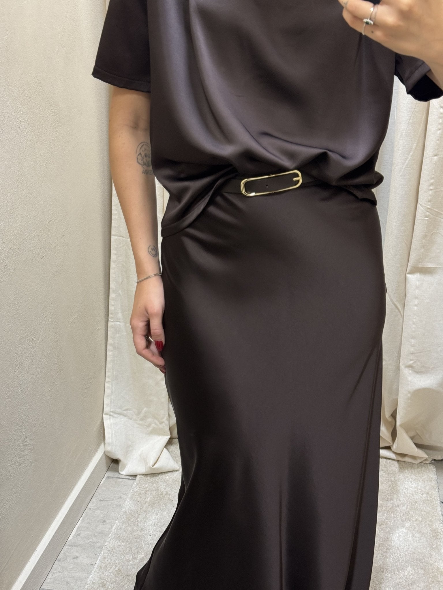 Gonna lunga satinata con cintura Imperial - GiuGiò | Shop online
