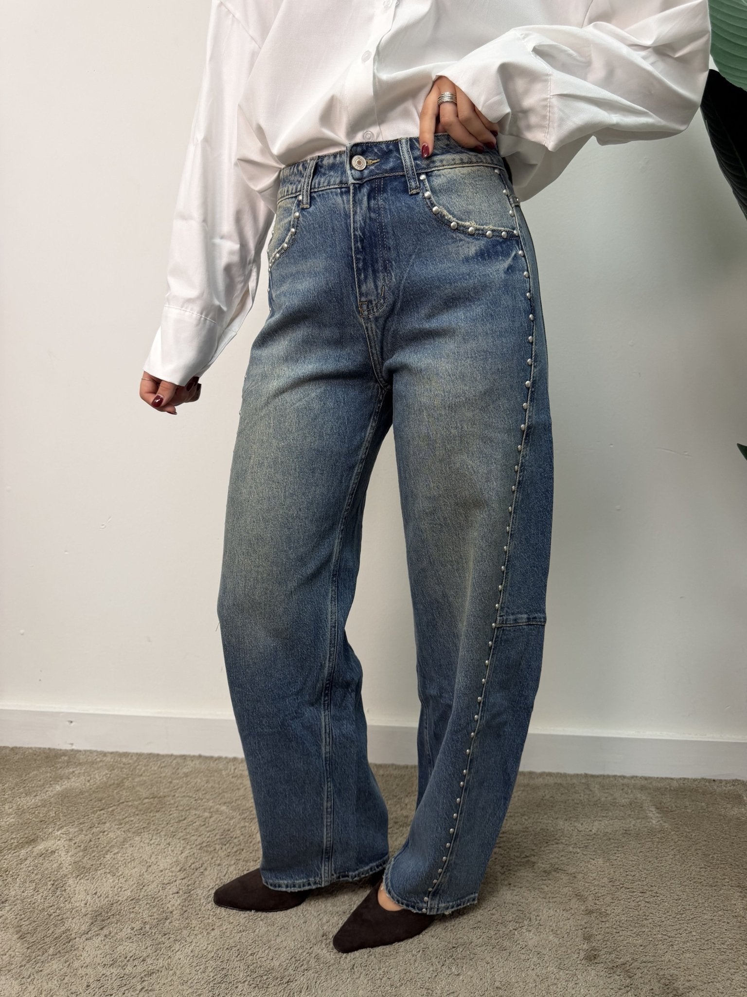 Jeans barrel con borchie MyD - GiuGiò | Shop online