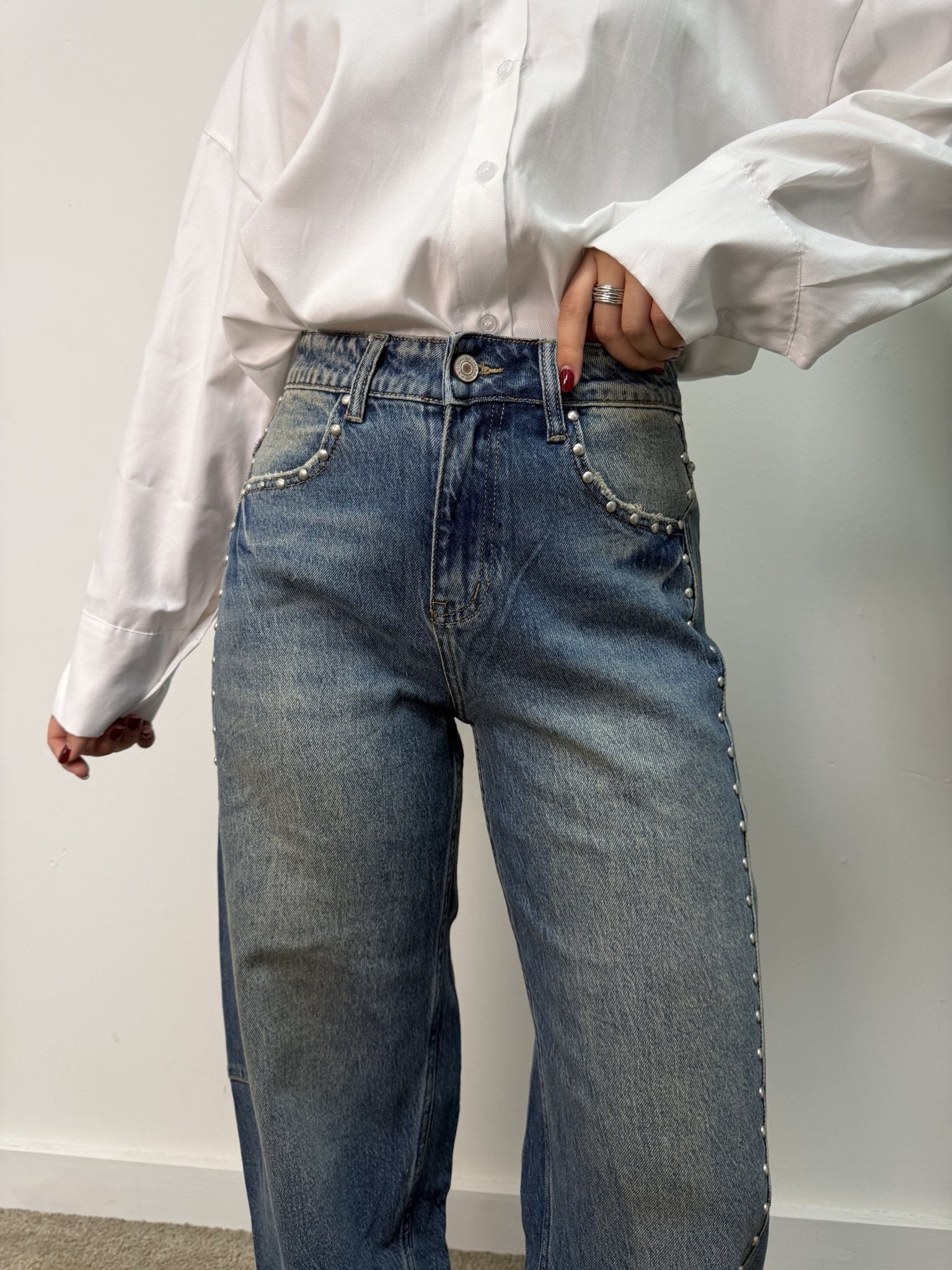 Jeans barrel con borchie MyD - GiuGiò | Shop online