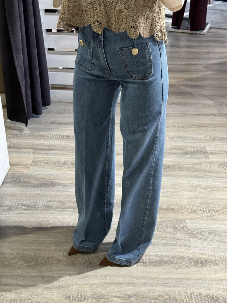 Jeans gamba dritta con taschine e bottoni Tensione In - GiuGiò | Shop online
