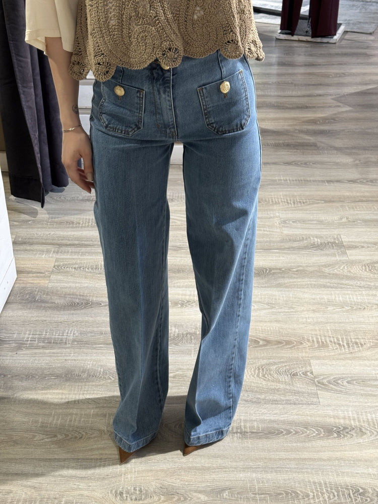Jeans gamba dritta con taschine e bottoni Tensione In - GiuGiò | Shop online