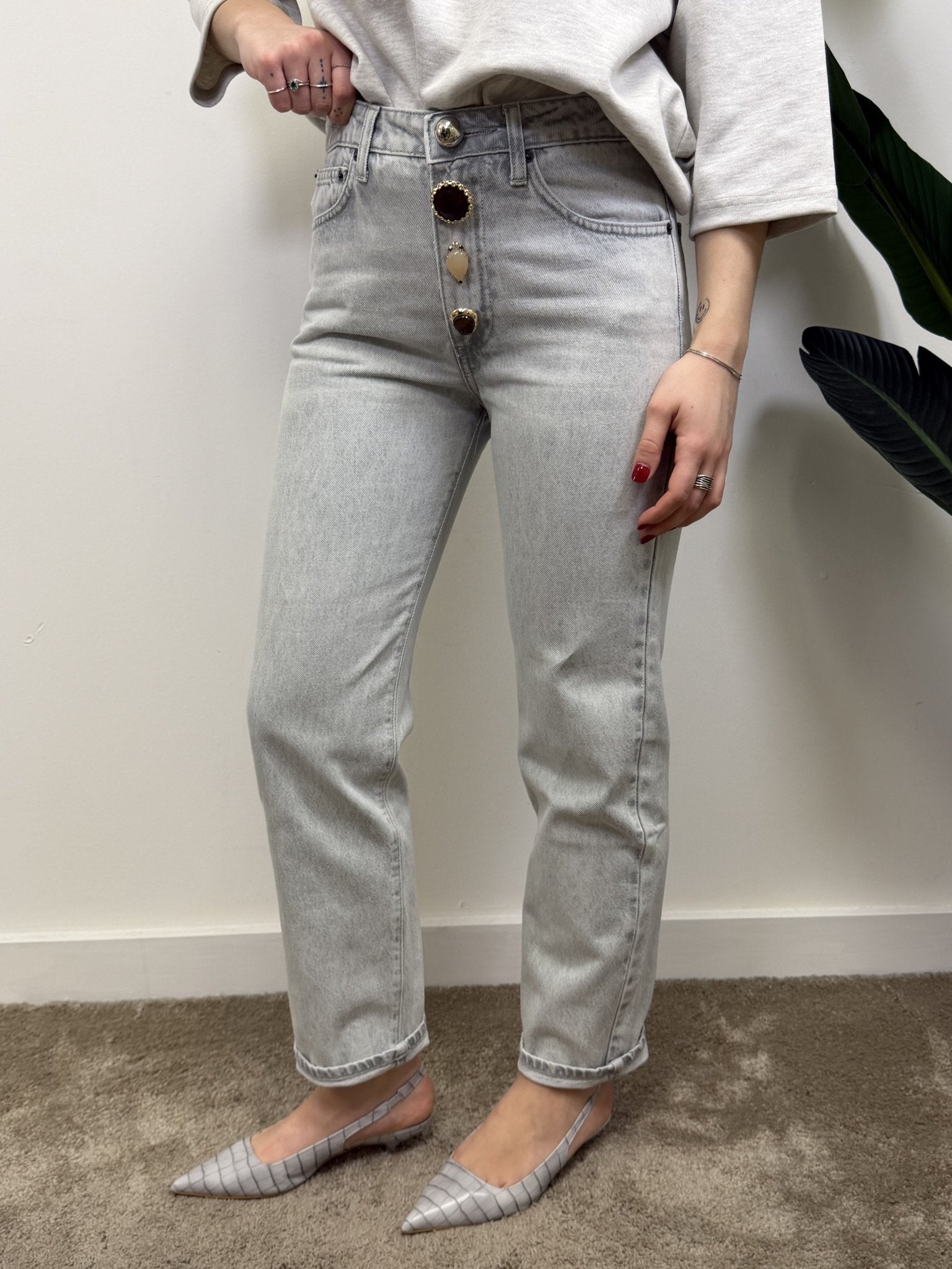 Jeans Zoe sigaretta bottone gioiello VICOLO - GiuGiò | Shop online