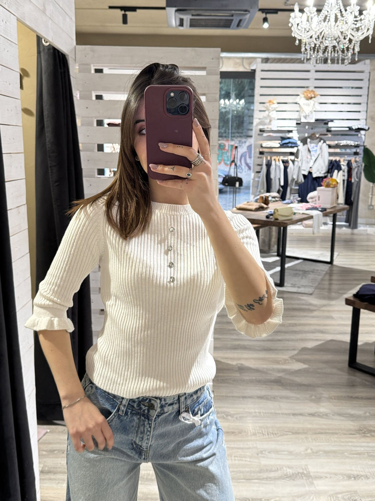Maglia girocollo costina con bottoncini gioiello HaveOne - GiuGiò | Shop online