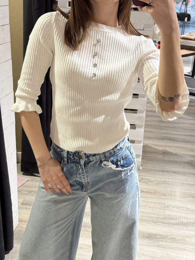 Maglia girocollo costina con bottoncini gioiello HaveOne - GiuGiò | Shop online