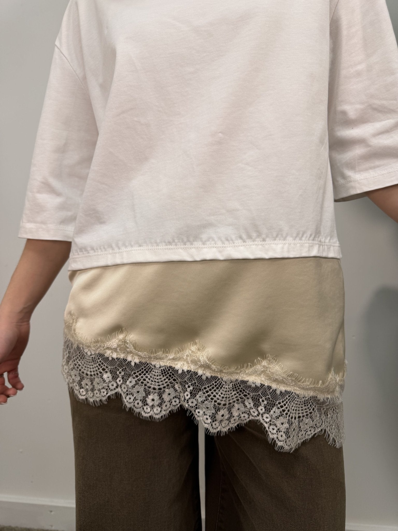 Maglia girocollo in cotone con inserto pizzo tensione In - GiuGiò | Shop online