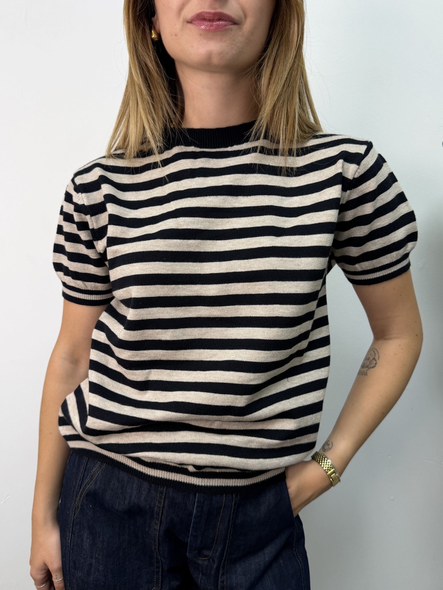 Maglia in filo mezza manica rigata Susy Mix - GiuGiò | Shop online
