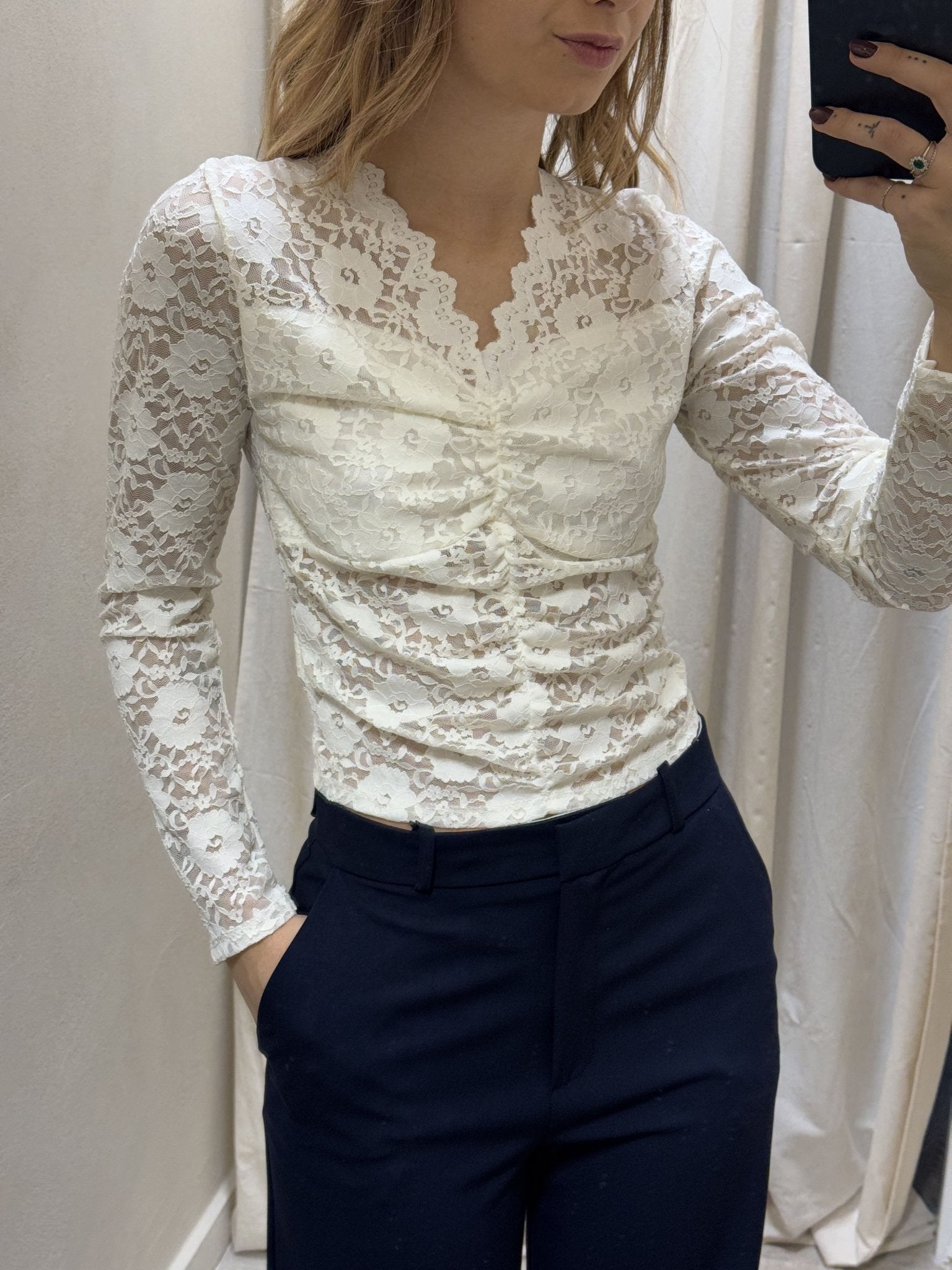 Maglia scollo V in pizzo Susy Mix - GiuGiò | Shop online