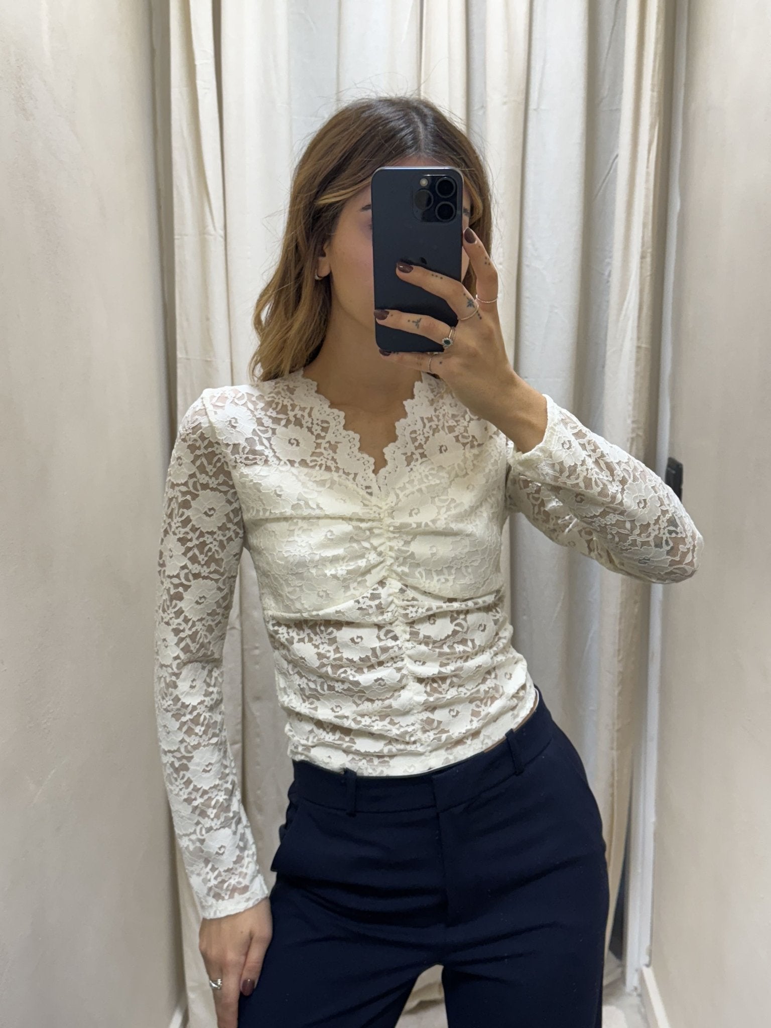 Maglia scollo V in pizzo Susy Mix - GiuGiò | Shop online