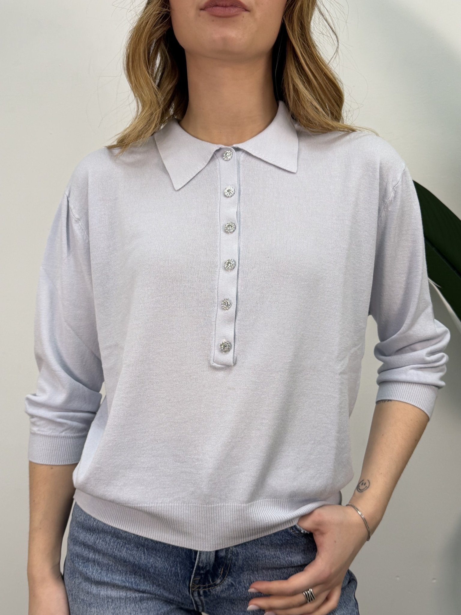 Maglioncino polo in misto viscosa bottoncini gioiello Susy Mix - GiuGiò | Shop online