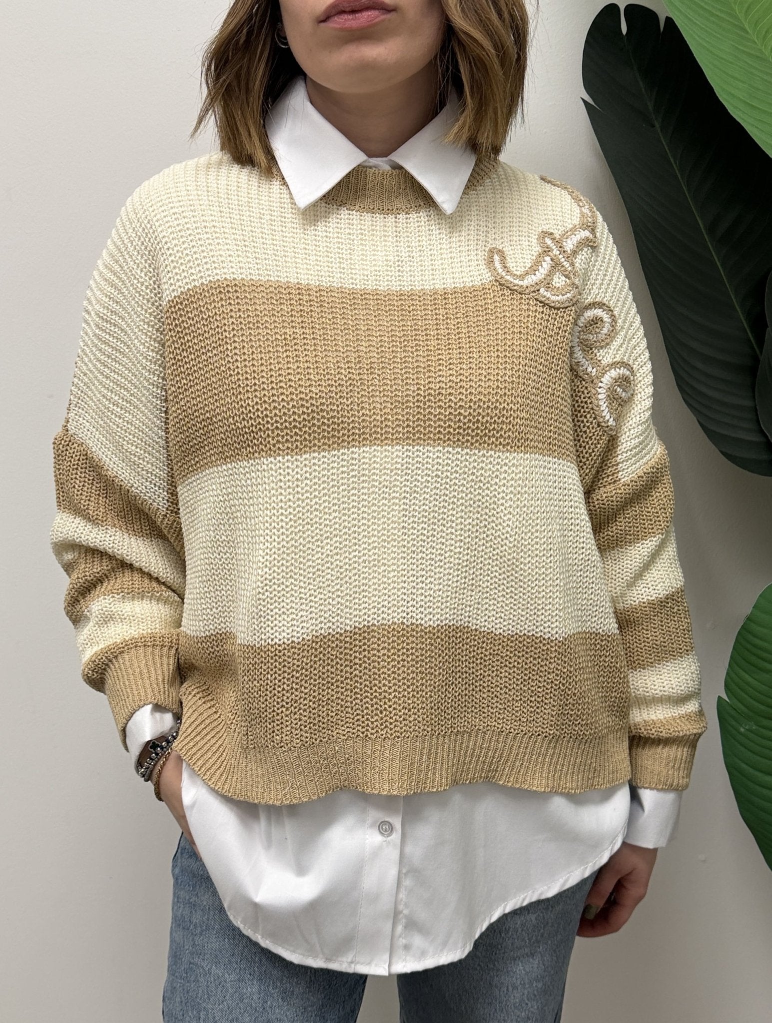 Maglione a righe con ricamo MyD - GiuGiò | Shop online