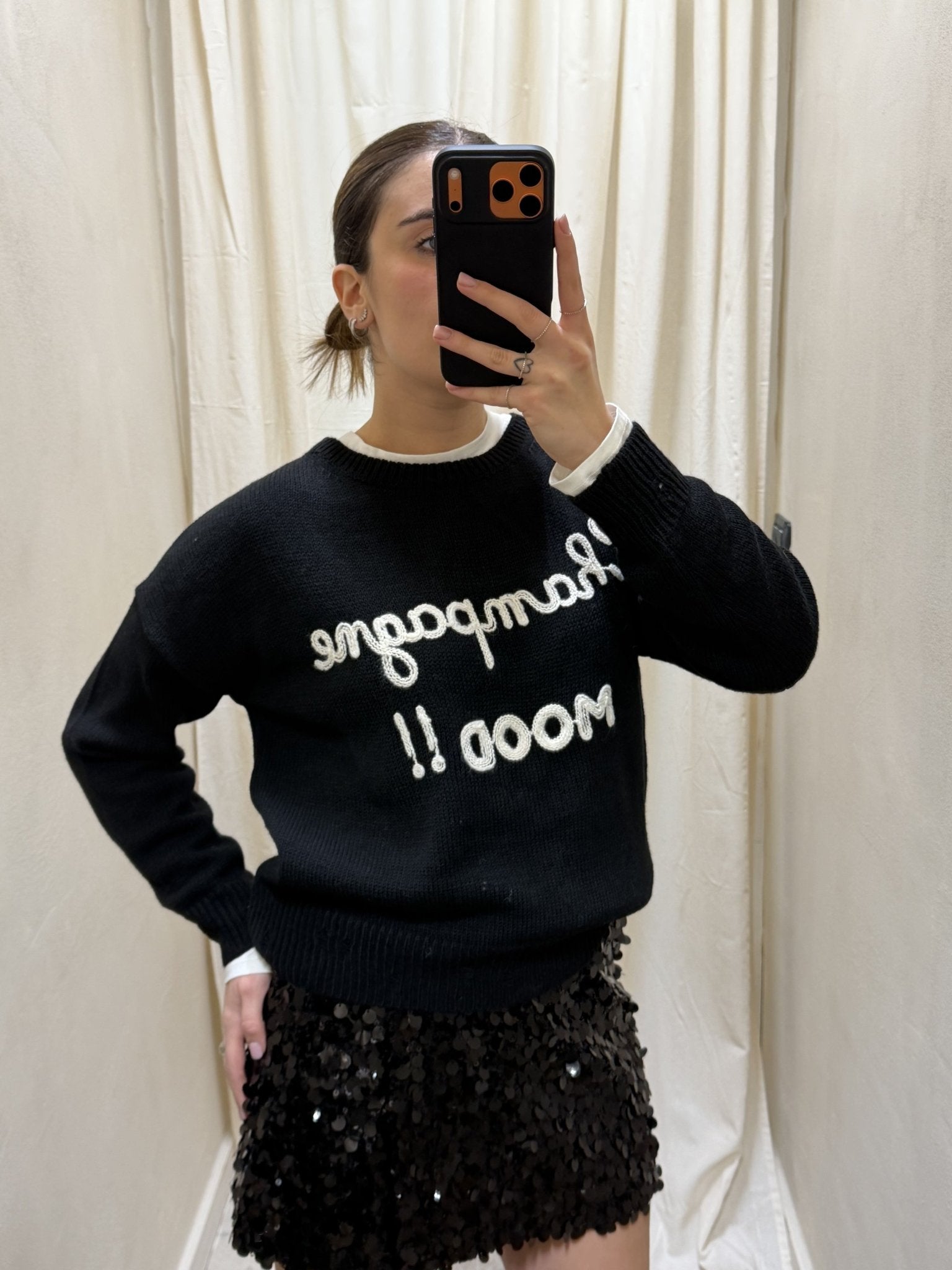 Maglione girocollo con ricamo "Champagne mood" Susy Mix - GiuGiò | Shop online