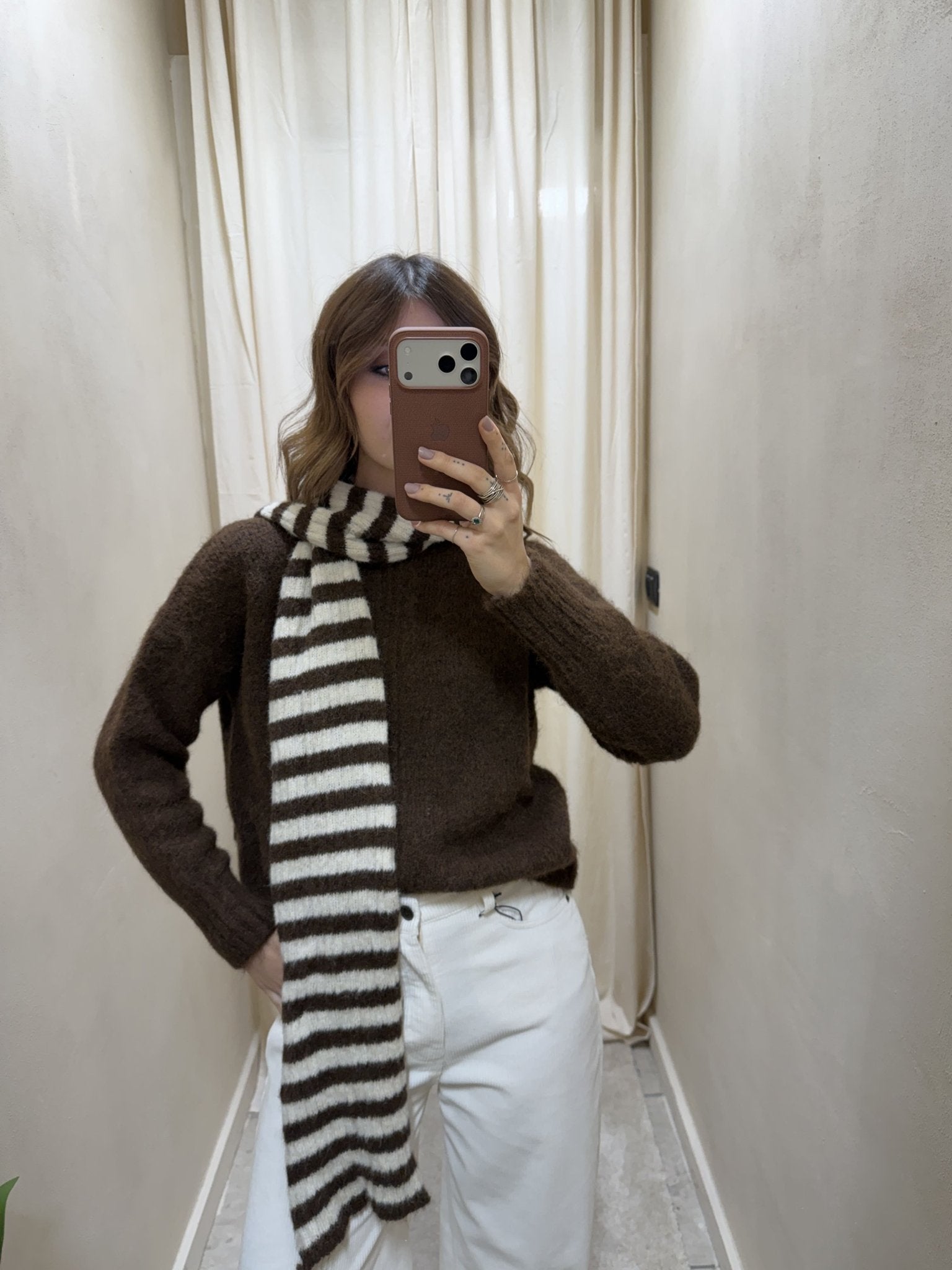 Maglione girocollo con sciarpa rigata Tensione In - GiuGiò | Shop online