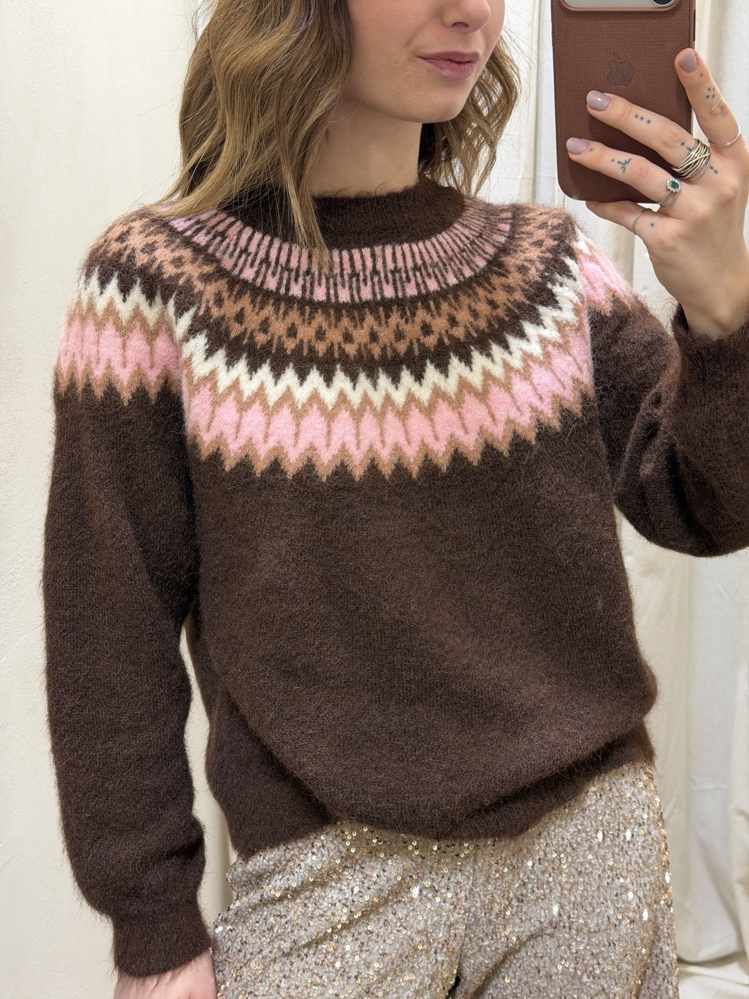 Maglione girocollo jacquard ricami geometrici Susy Mix - GiuGiò | Shop online