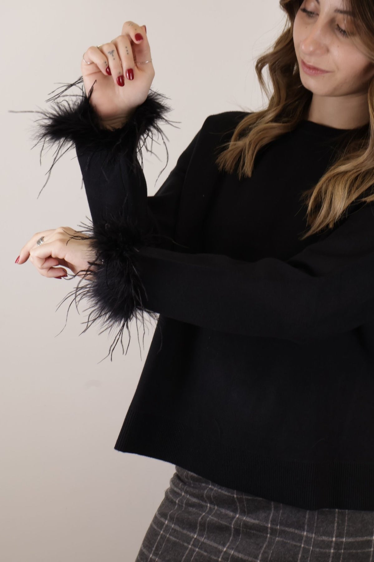 Maglione girocollo manica piumette MyD - GiuGiò | Shop online