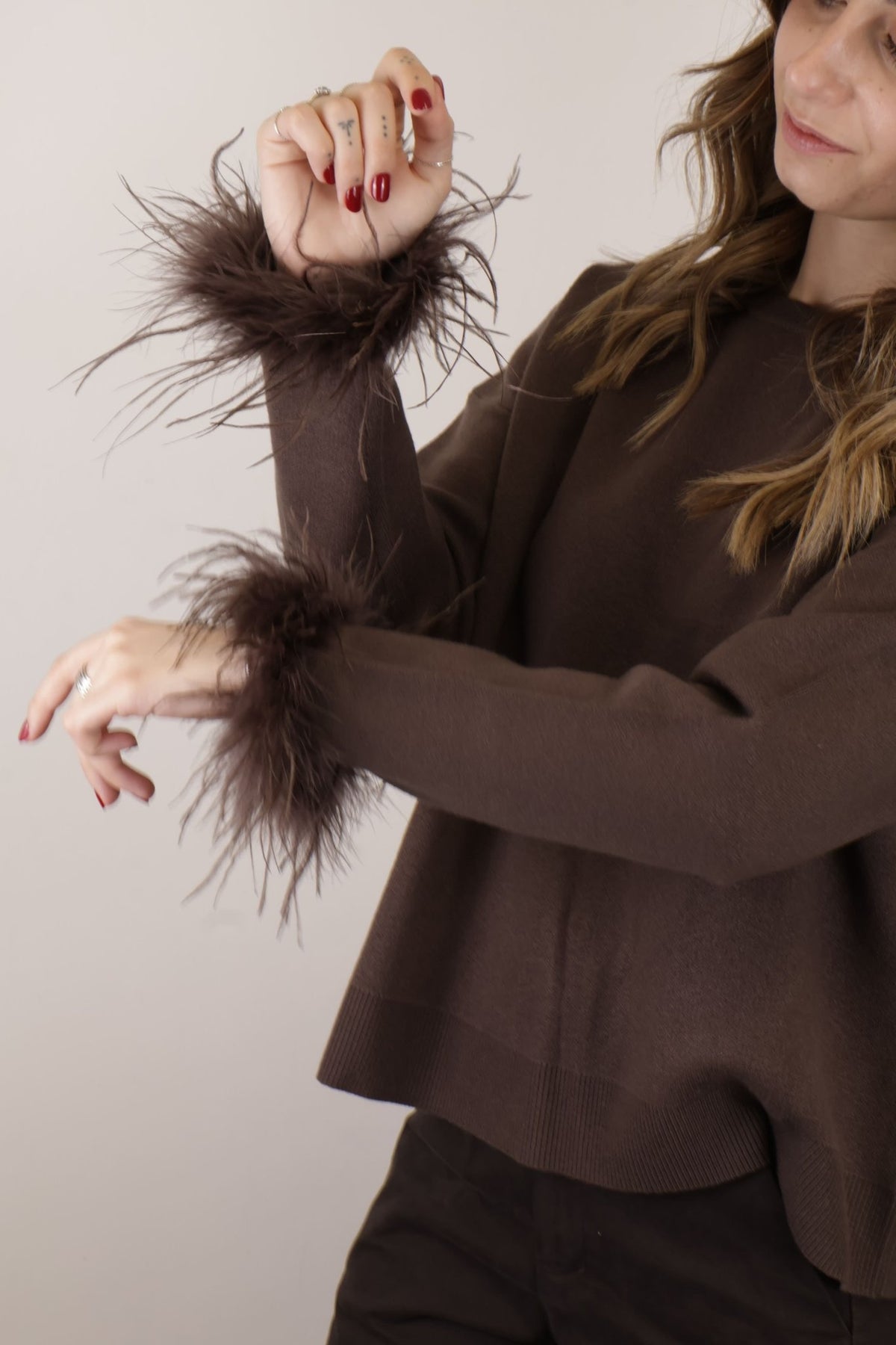 Maglione girocollo manica piumette MyD - GiuGiò | Shop online