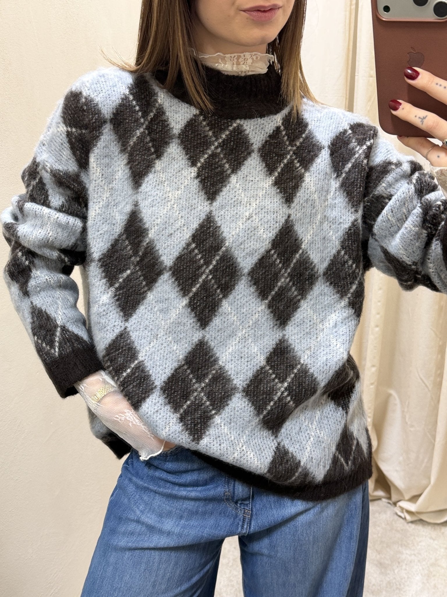 Maglione girocollo over con rombi Susy Mix - GiuGiò | Shop online