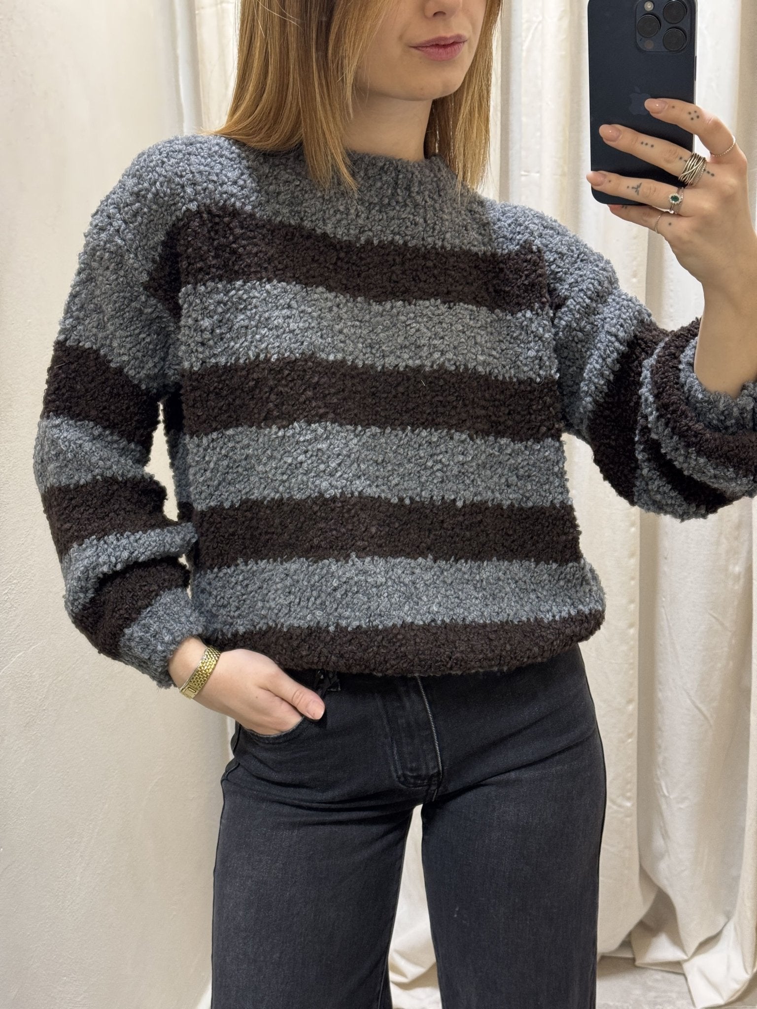 Maglione girocollo rigato bouclè MyD - GiuGiò | Shop online