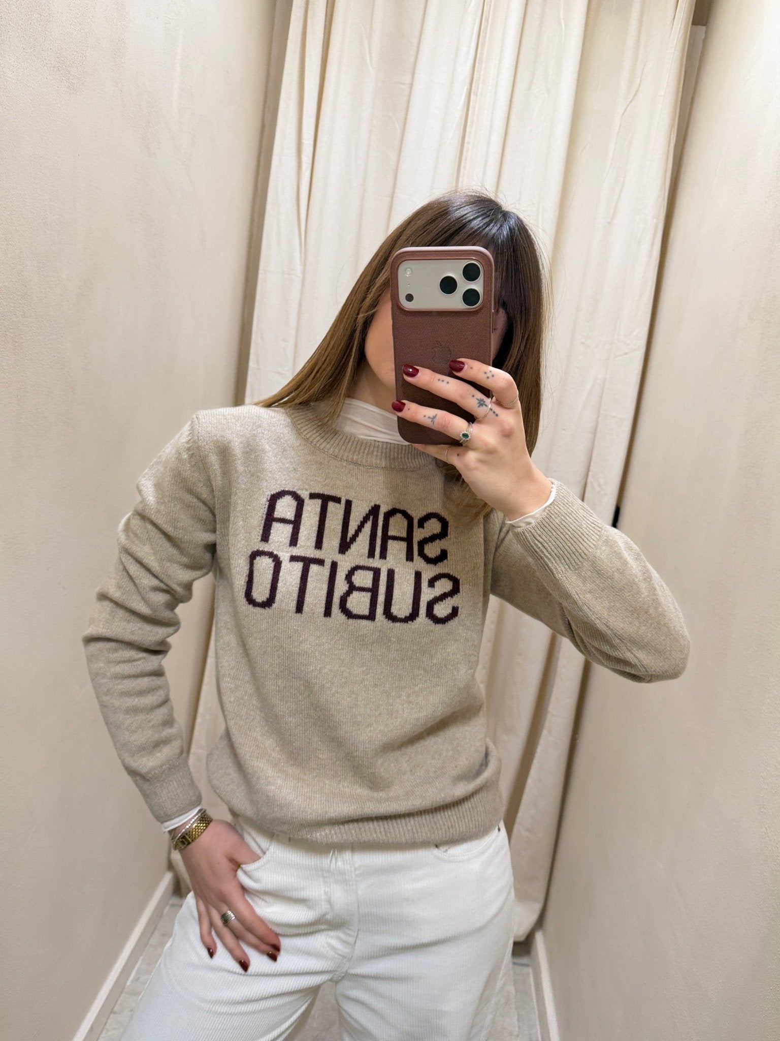 Maglione paricollo ricamo Santa Subito Tensione In - GiuGiò | Shop online