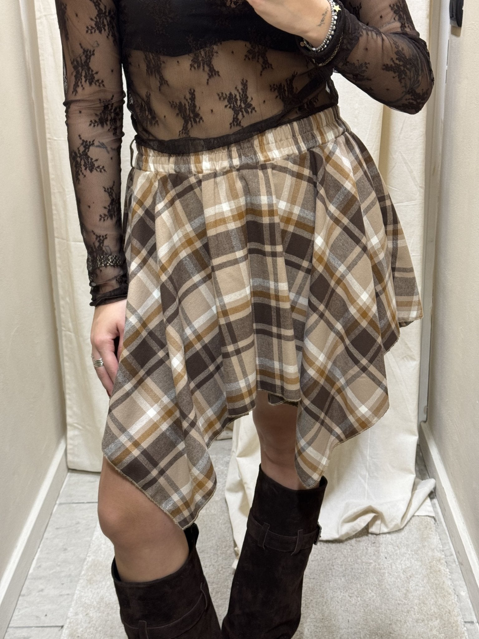 Minigonna in flanella asimmetrica stampa check HaveOne - GiuGiò | Shop online