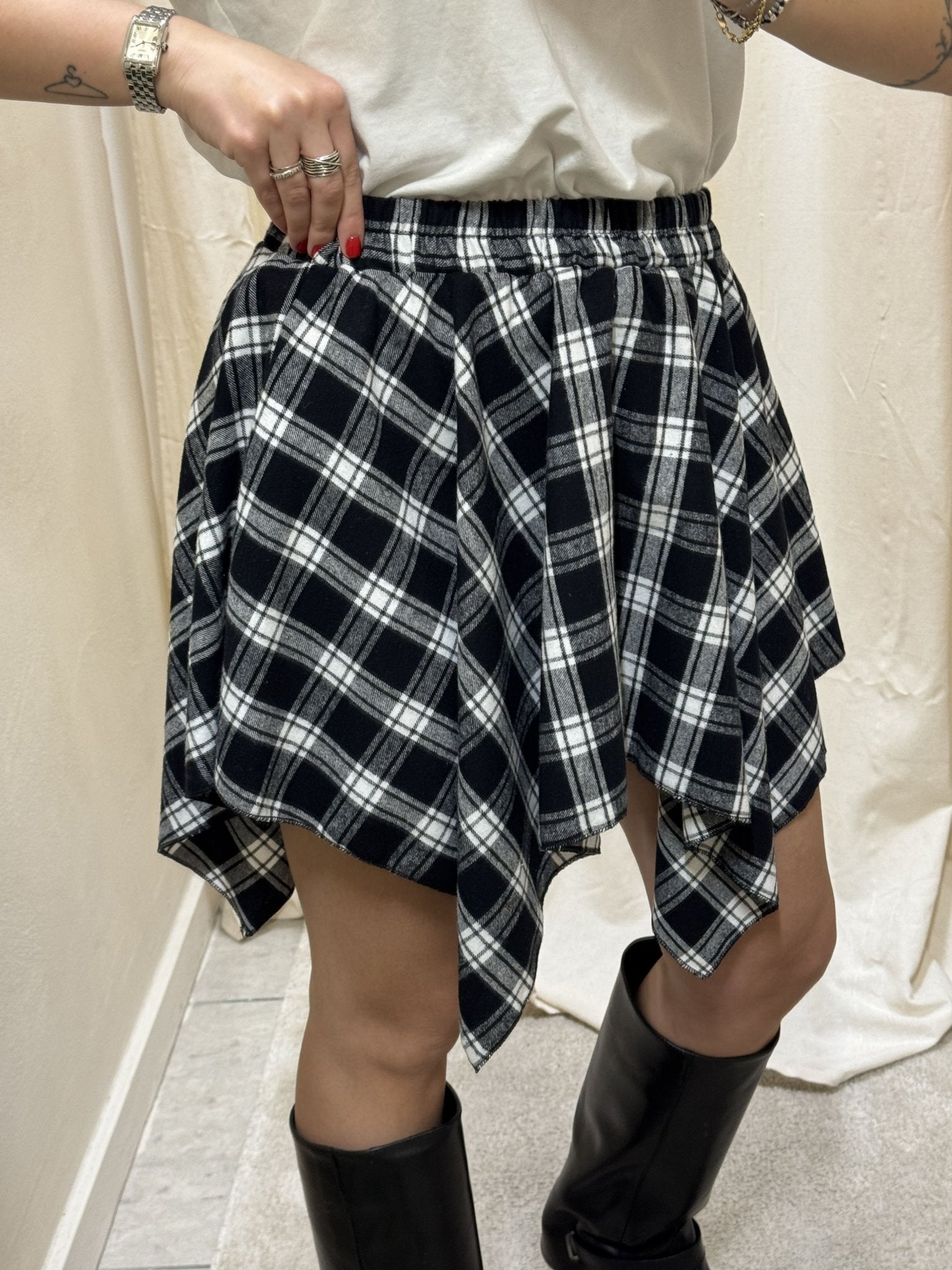 Minigonna in flanella asimmetrica stampa check HaveOne - GiuGiò | Shop online