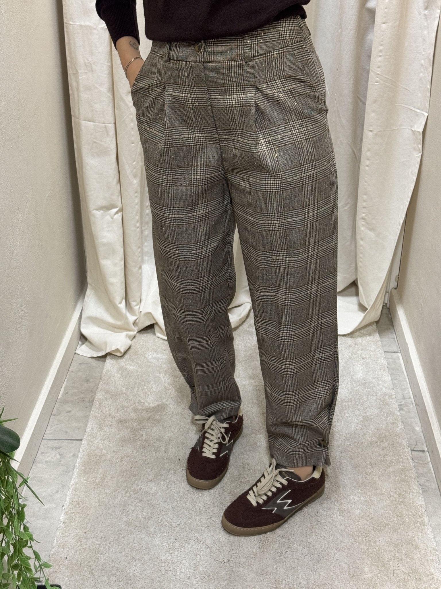Pantalone carrot principe di galles con inserti micro - paillettes Susy Mix - GiuGiò | Shop online