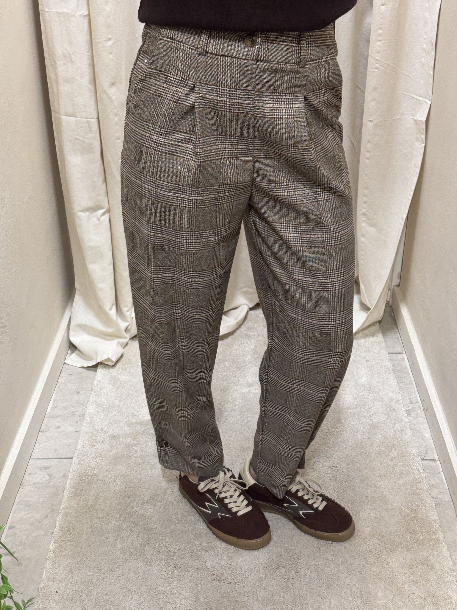 Pantalone carrot principe di galles con inserti micro - paillettes Susy Mix - GiuGiò | Shop online