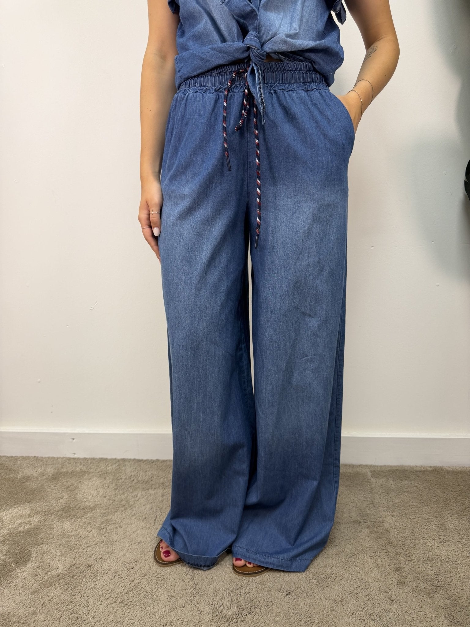 Pantalone chambray gamba dritta Susy Mix - GiuGiò | Shop online