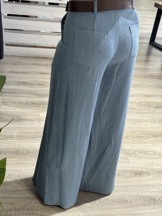 Pantalone gamba dritta in chambray con cintura Tensione In - GiuGiò | Shop online