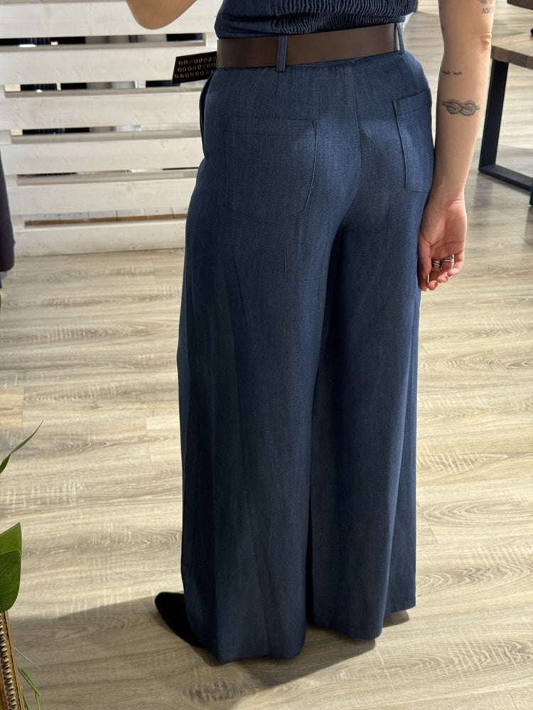 Pantalone gamba dritta in chambray con cintura Tensione In - GiuGiò | Shop online
