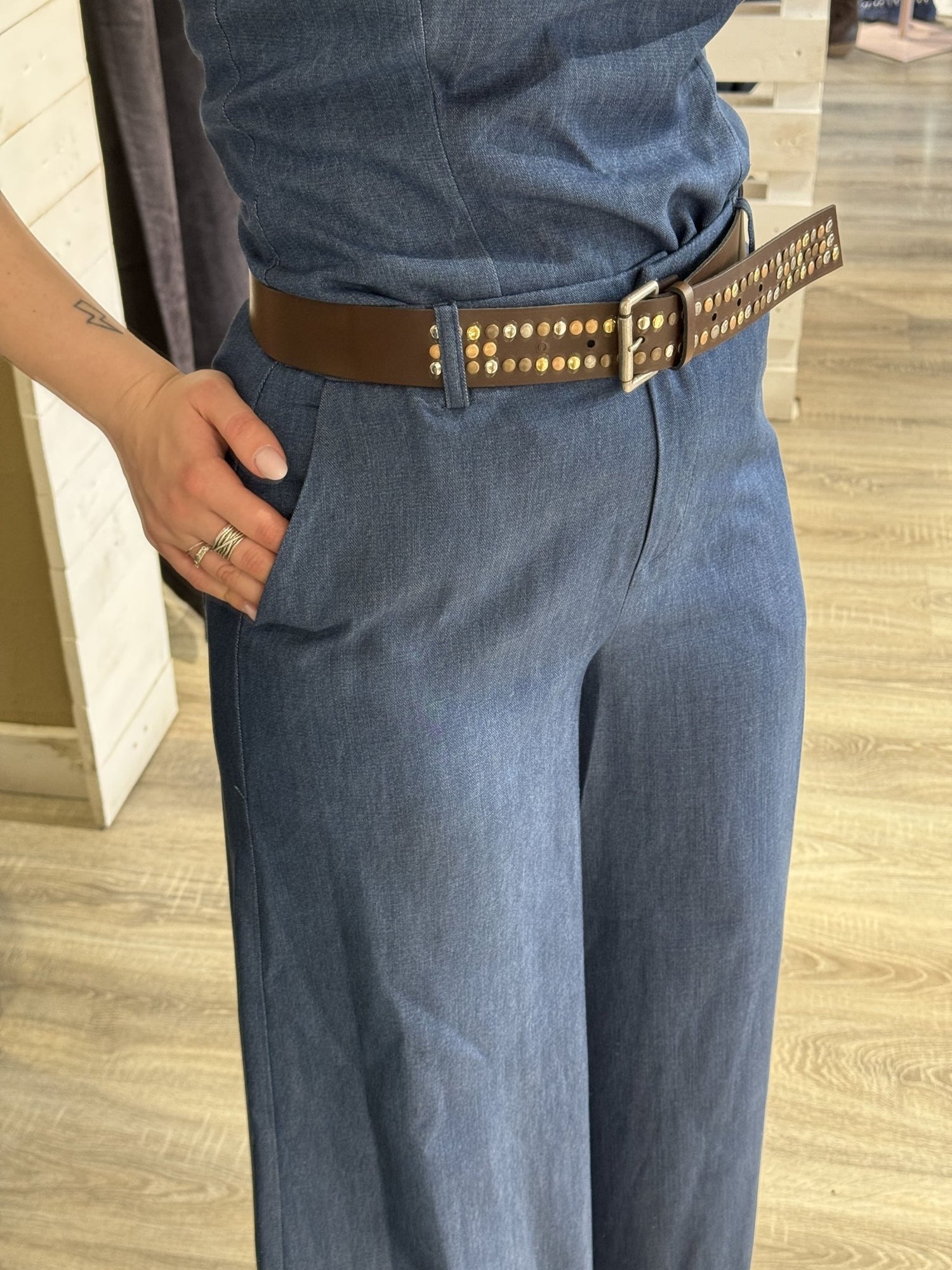 Pantalone gamba dritta in chambray con cintura Tensione In - GiuGiò | Shop online