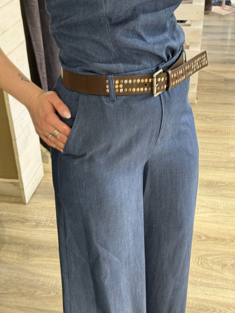 Pantalone gamba dritta in chambray con cintura Tensione In - GiuGiò | Shop online