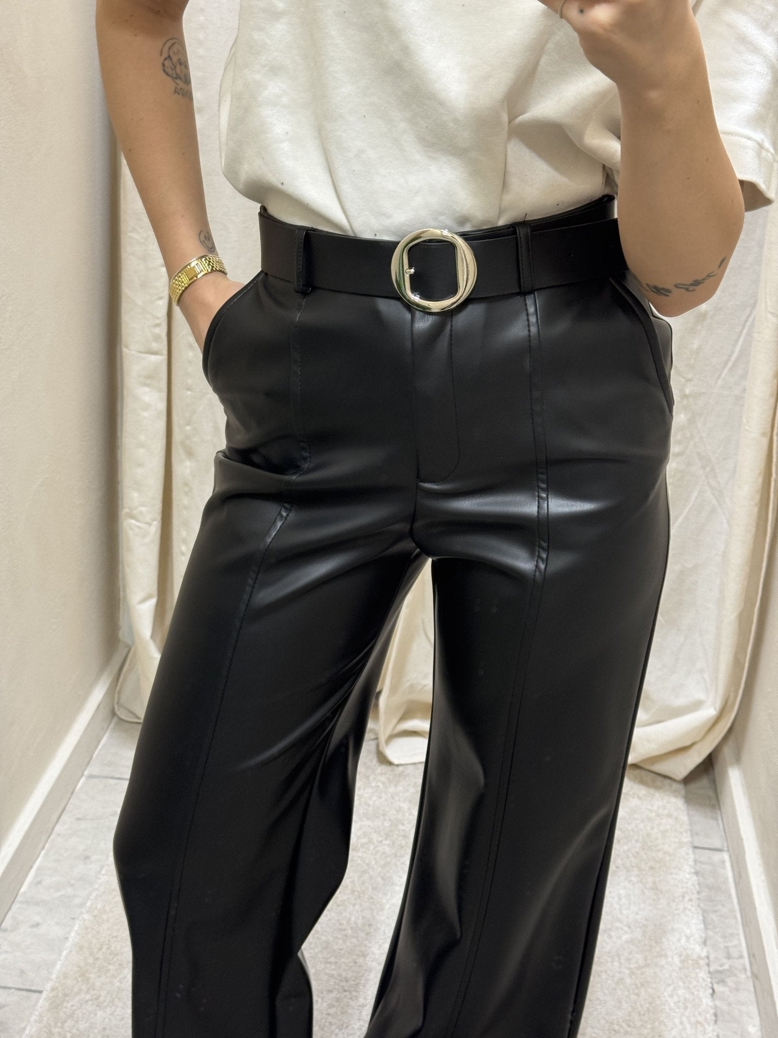 Pantalone in ecopelle gamba dritta Imperial - GiuGiò | Shop online