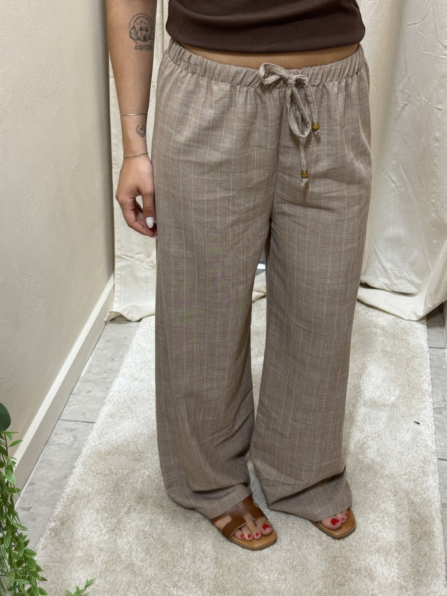 Pantalone in lino gessato gamba dritta Tensione In - GiuGiò | Shop online