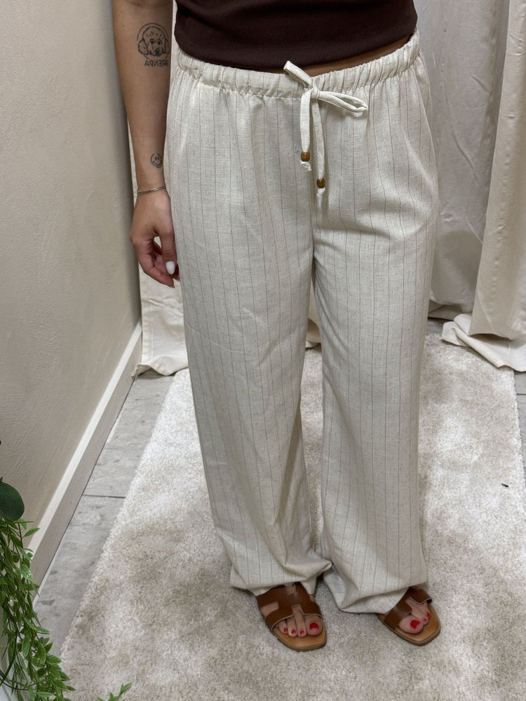 Pantalone in lino gessato gamba dritta Tensione In - GiuGiò | Shop online