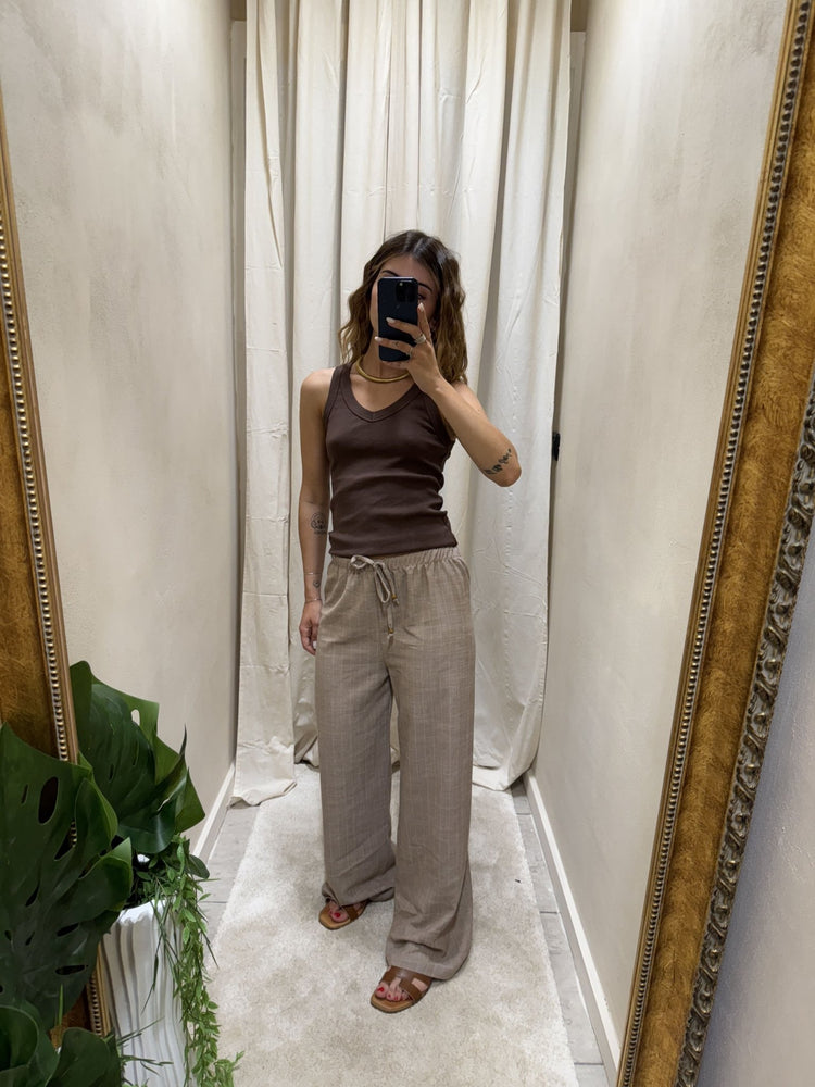 Pantalone in lino gessato gamba dritta Tensione In - GiuGiò | Shop online