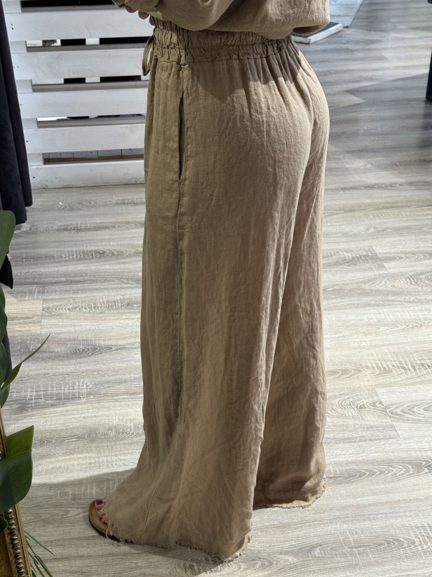 Pantalone palazzo in lino elastico vita Tensione In - GiuGiò | Shop online