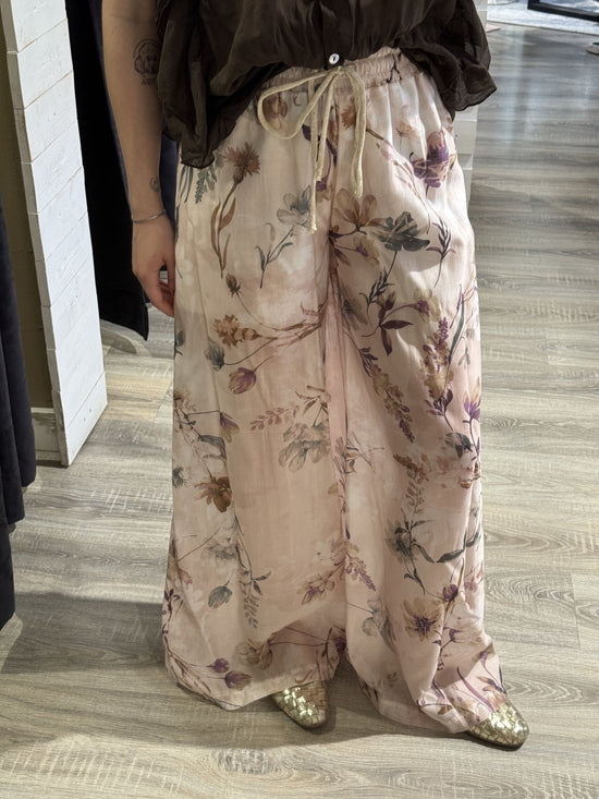 Pantalone palazzo in mussola di cotone stampa floreale Susy Mix - GiuGiò | Shop online