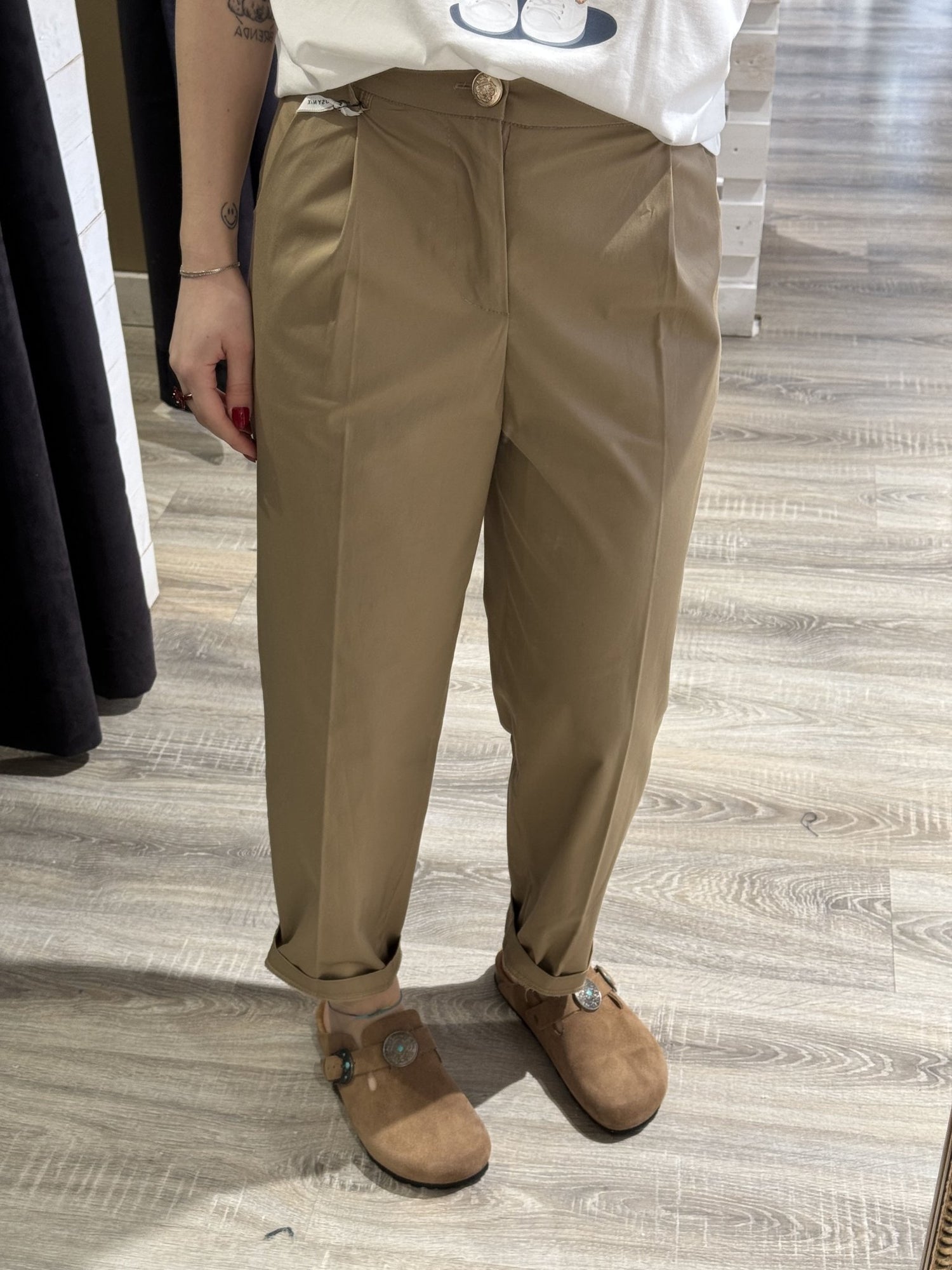 Pantalone sigaretta con pattine in cotone popeline Susy Mix - GiuGiò | Shop online
