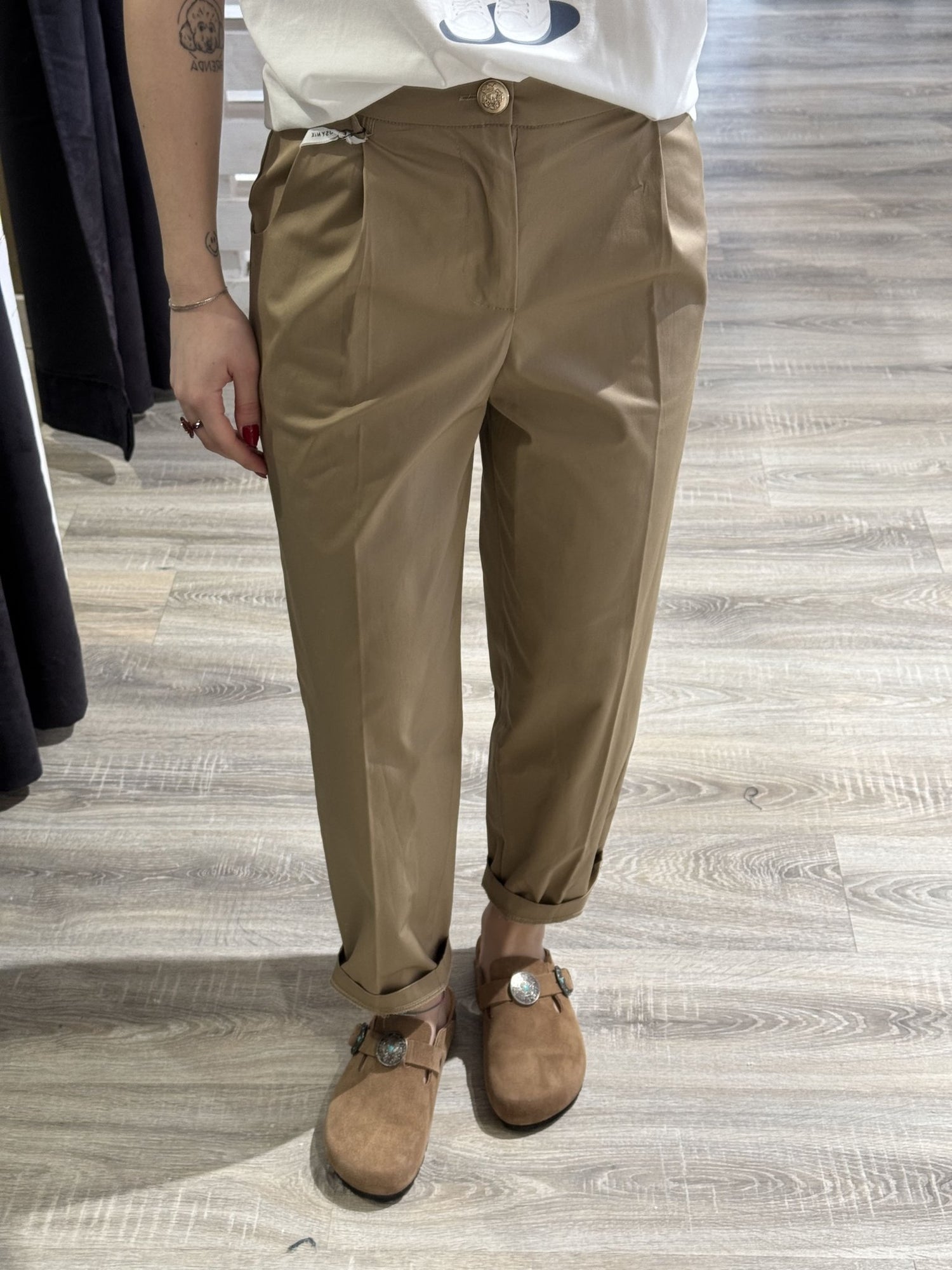 Pantalone sigaretta con pattine in cotone popeline Susy Mix - GiuGiò | Shop online