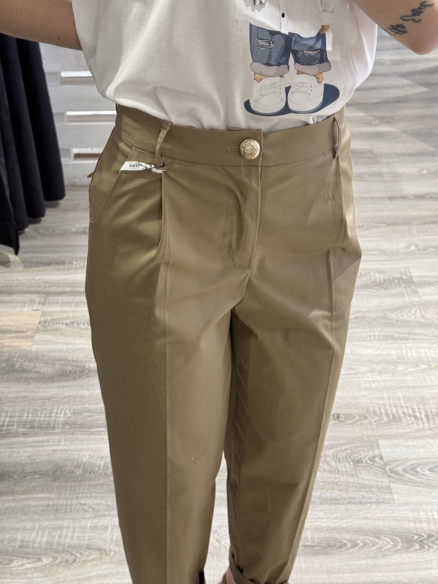 Pantalone sigaretta con pattine in cotone popeline Susy Mix - GiuGiò | Shop online