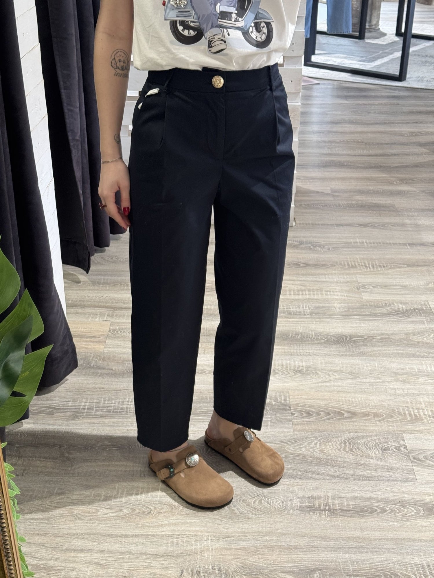Pantalone sigaretta con pattine in cotone popeline Susy Mix - GiuGiò | Shop online
