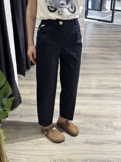 Pantalone sigaretta con pattine in cotone popeline Susy Mix - GiuGiò | Shop online