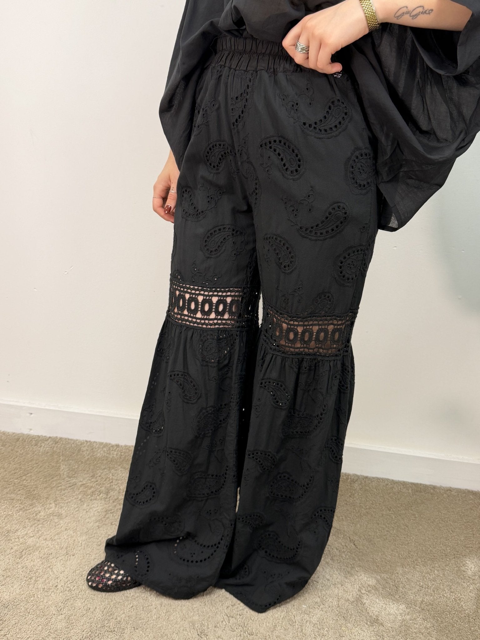 Pantaloni in cotone e pizzo sangallo BSB - GiuGiò | Shop online