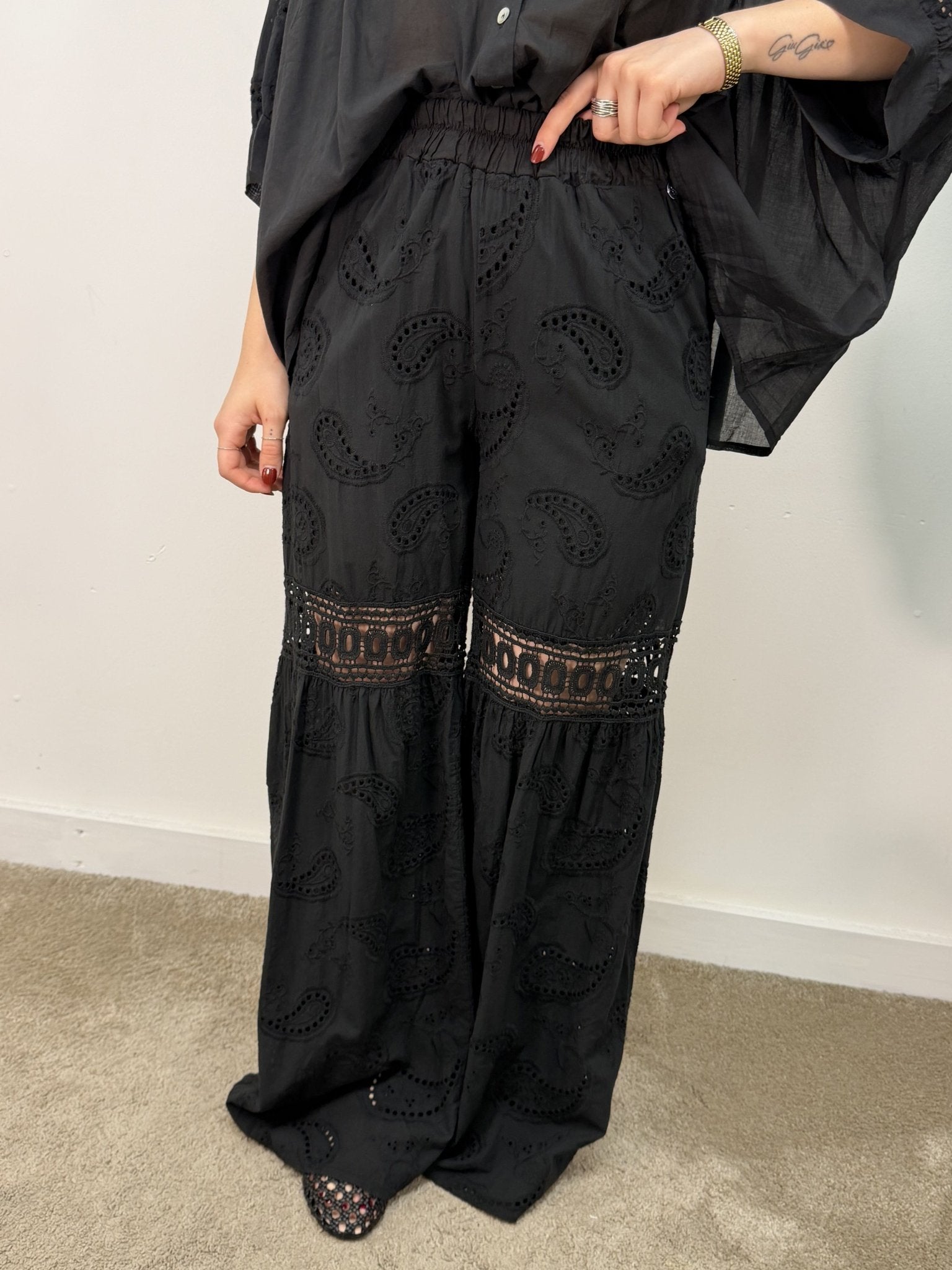 Pantaloni in cotone e pizzo sangallo BSB - GiuGiò | Shop online