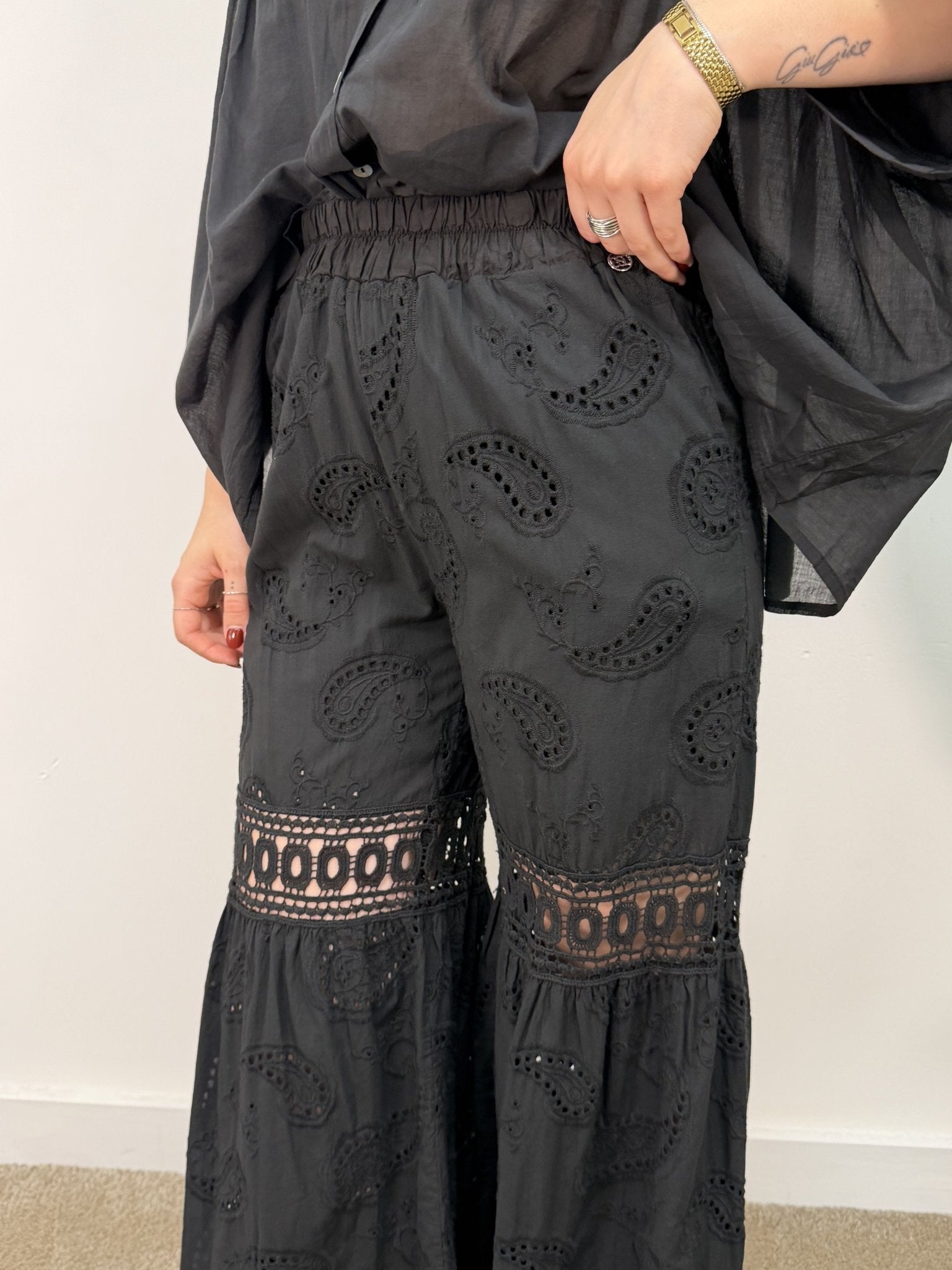 Pantaloni in cotone e pizzo sangallo BSB - GiuGiò | Shop online