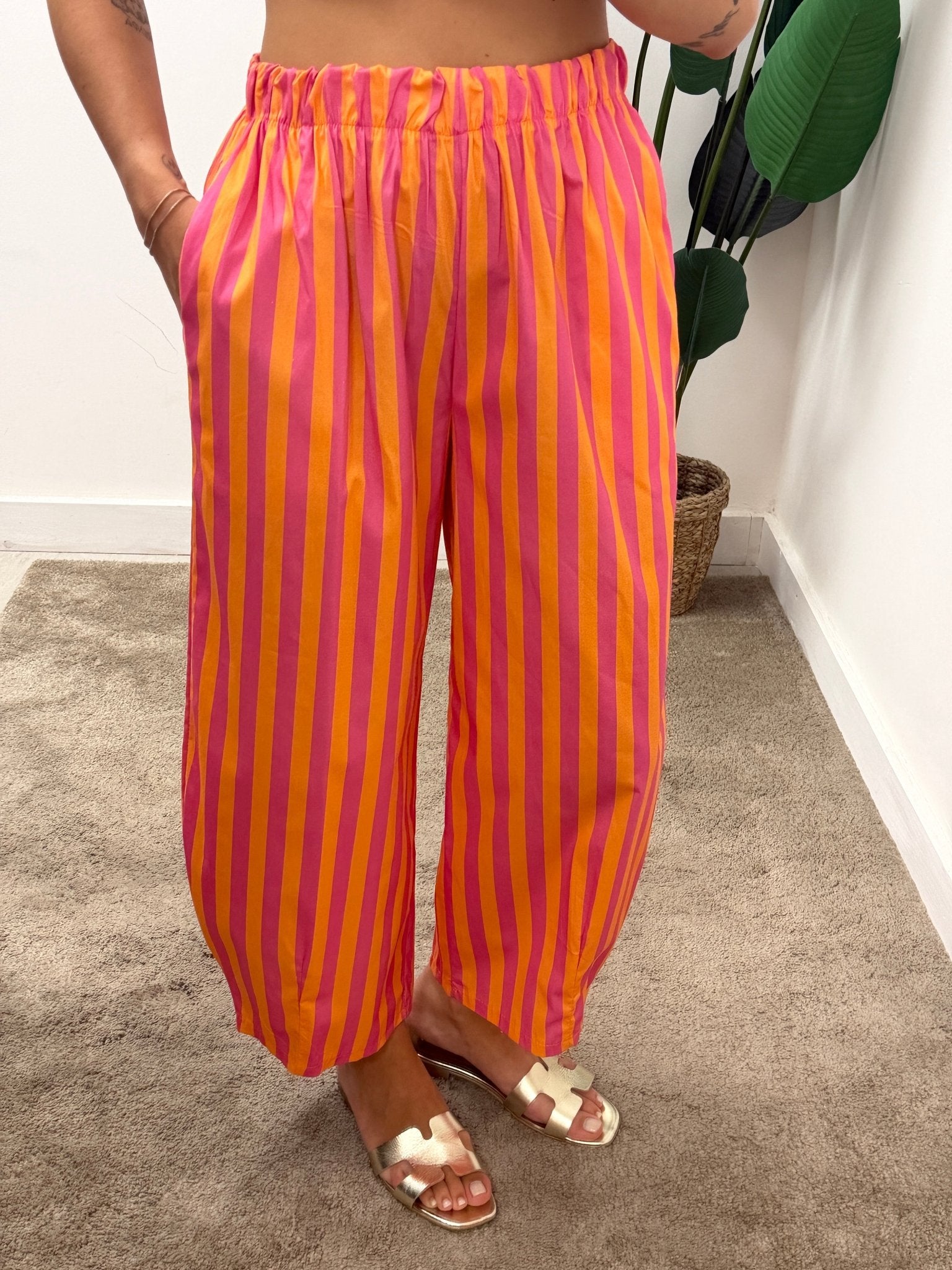 Pantaloni ovetto stampa riga MyD - GiuGiò | Shop online