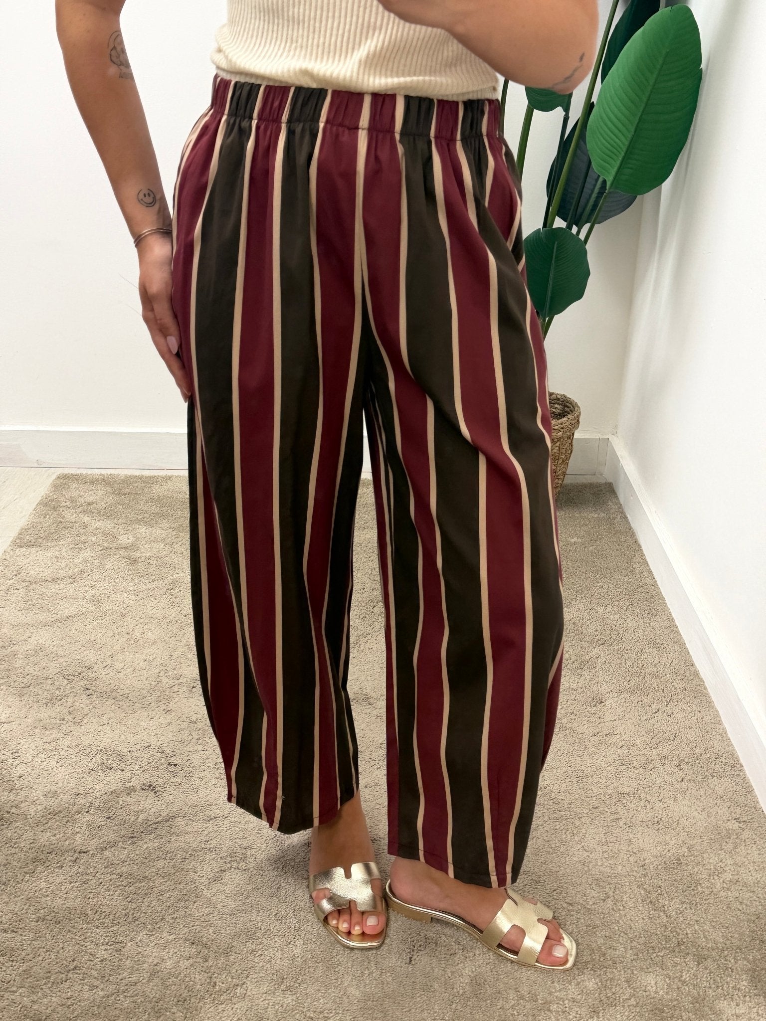 Pantaloni ovetto stampa riga MyD - GiuGiò | Shop online