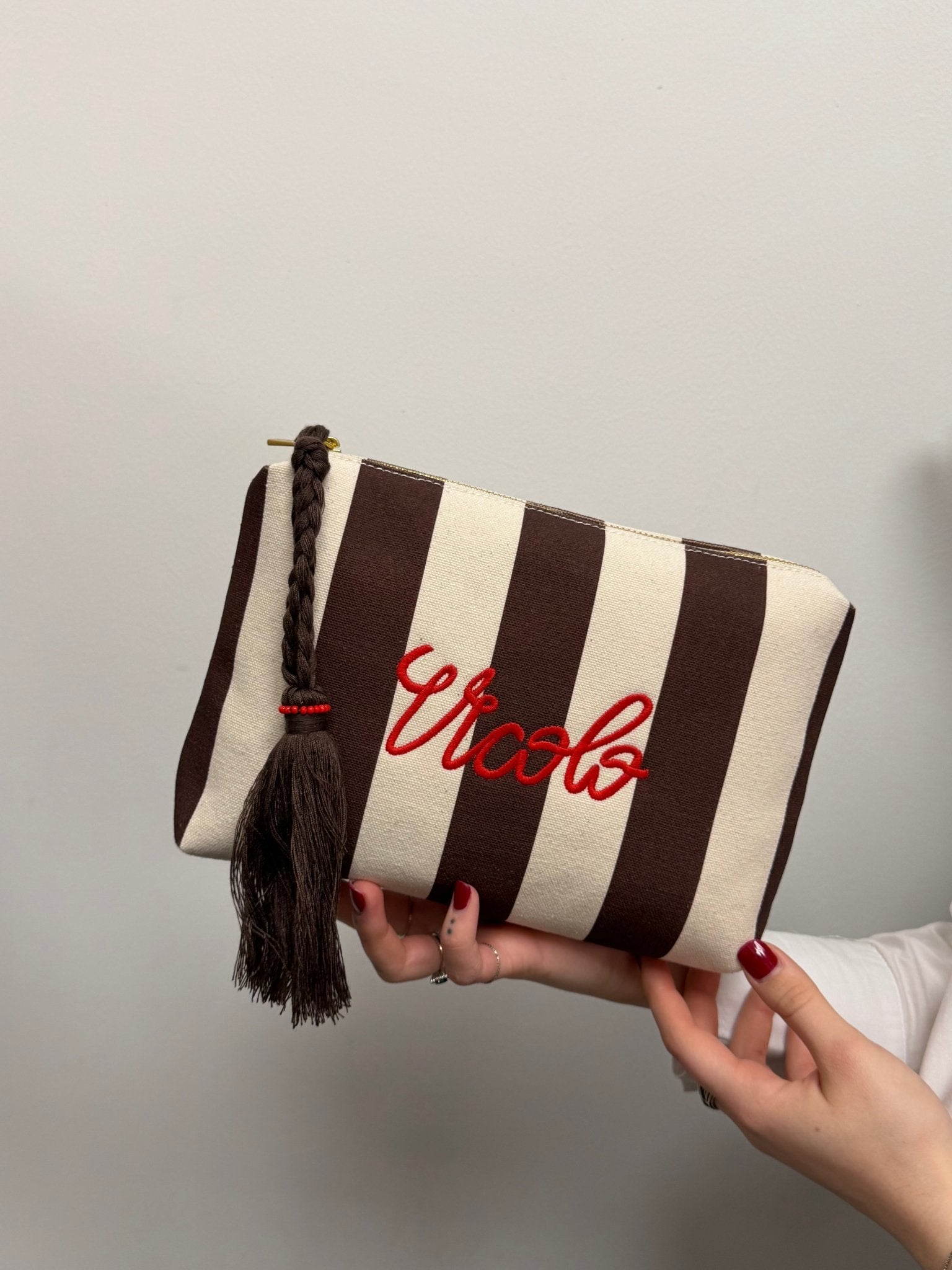 Pochette in canvas rigata con logo VICOLO - GiuGiò | Shop online